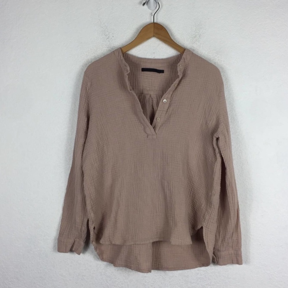 Jenni Kayne Cypress Cotton Tan Gauzy Popover Shirt Large
